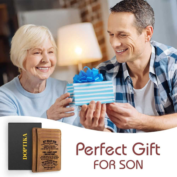 Christmas Birthday Gifts for Men, Graduation Gifts for Son from Mom, To My Son Engraved Leather Wallet, Mother and Son Gifts, Mens Wallets, Front Pocket Wallet, Slim Minimalist Wallets For Him