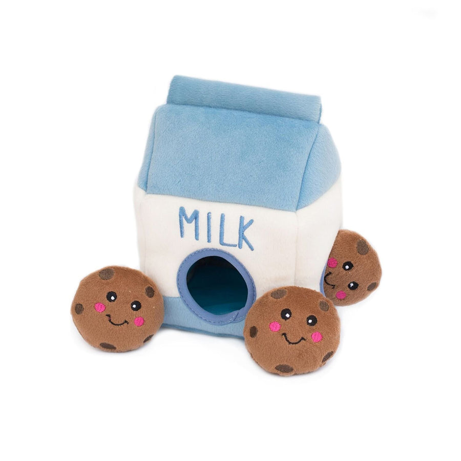 Burrow- Interactive Dog & Puppy Toys for Boredom, Stimulating Pet Products to Keep them Busy, Hide & Seek Plush Puzzles, Squeaky Toy for Enrichment, For Small & Medium Dogs- Milk and Cookies