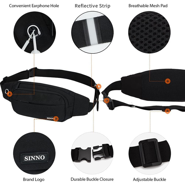 Black Fanny Packs for Women Men Fashionable Waterproof Belt Bag Gifts for Running Sport Workout Hiking Travel Crossbody Plus Size Waist Pack Phone Bag Wallets Purse Carrying All Phones