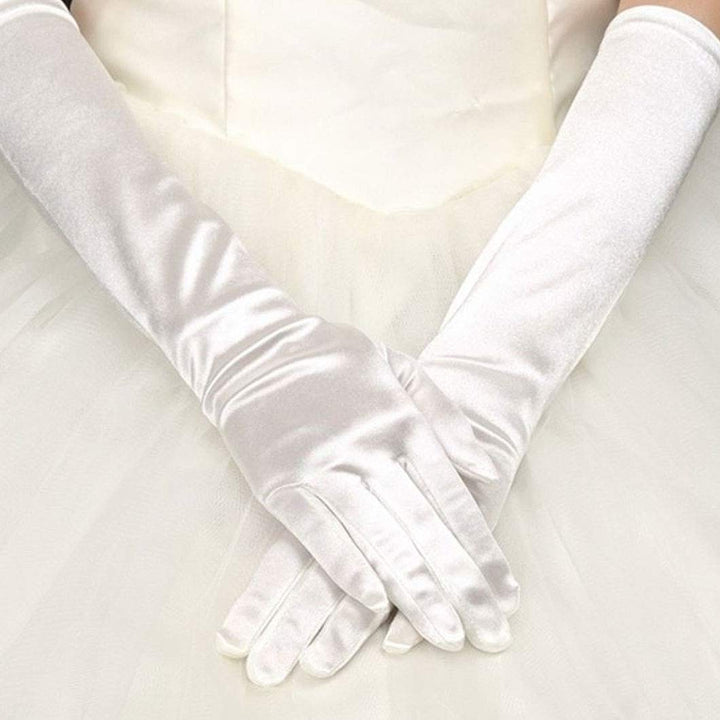 Long Opera Party 20s Satin Gloves Stretchy Adult Size 20.7 Elbow Length 1920s Opera Satin Long Gloves Classic Sun Protection Gloves Wedding Bride Etiquette Gloves for Women Girls White