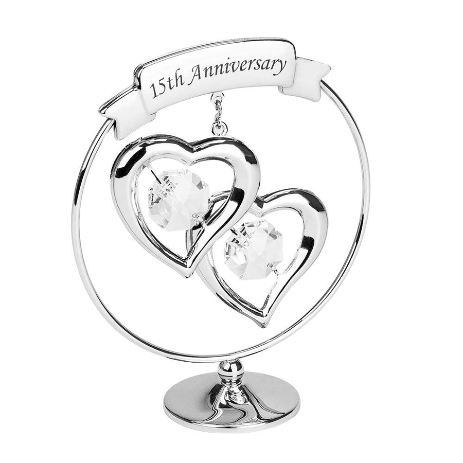 Modern 45th Anniversary Silver Plated Metal Keepsake Gift Ornament with Blue Austrian Crystal Glass