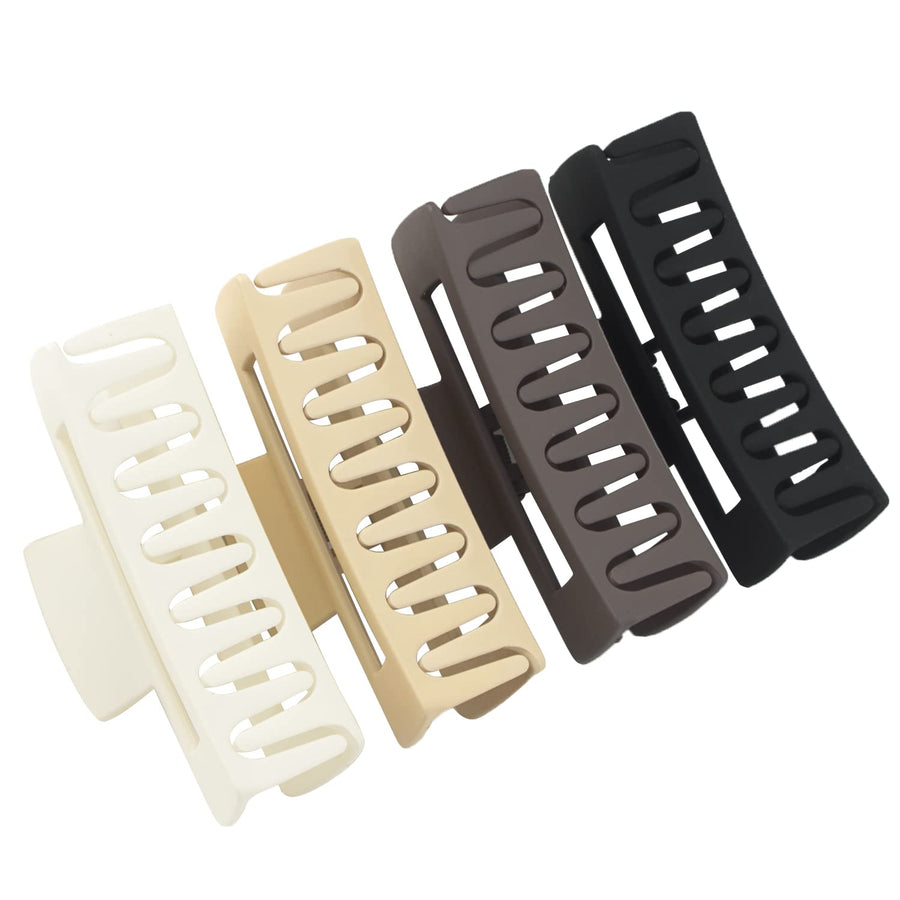 4pcs Large Hair Claw Clips for Thick Hair, 4.2' Neutral Hair Clips for Women and Girls, Big Rectangle Hair Clip Non Slip Square Jaw Clips Strong Hold Hair Clamps for All Hair Types