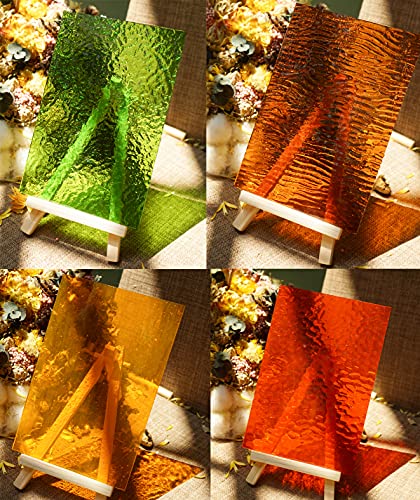 (10 Sheets) Variety Textured Stained Glass Sheets Pack, 4 x 6 inch Large Cathedral Glass Mosaic Tiles for Crafts, Mixed Opaque&amp;Transparent