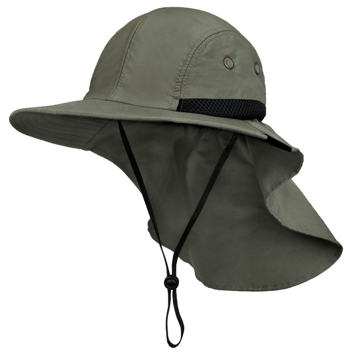 Sun Hat for Men, Wide Brim Fishing Hat Neck Flap Cover Men Women, Hiking Safari, UV Sun Protection Summer Gardening Beach Camping UPF 50+, Olive
