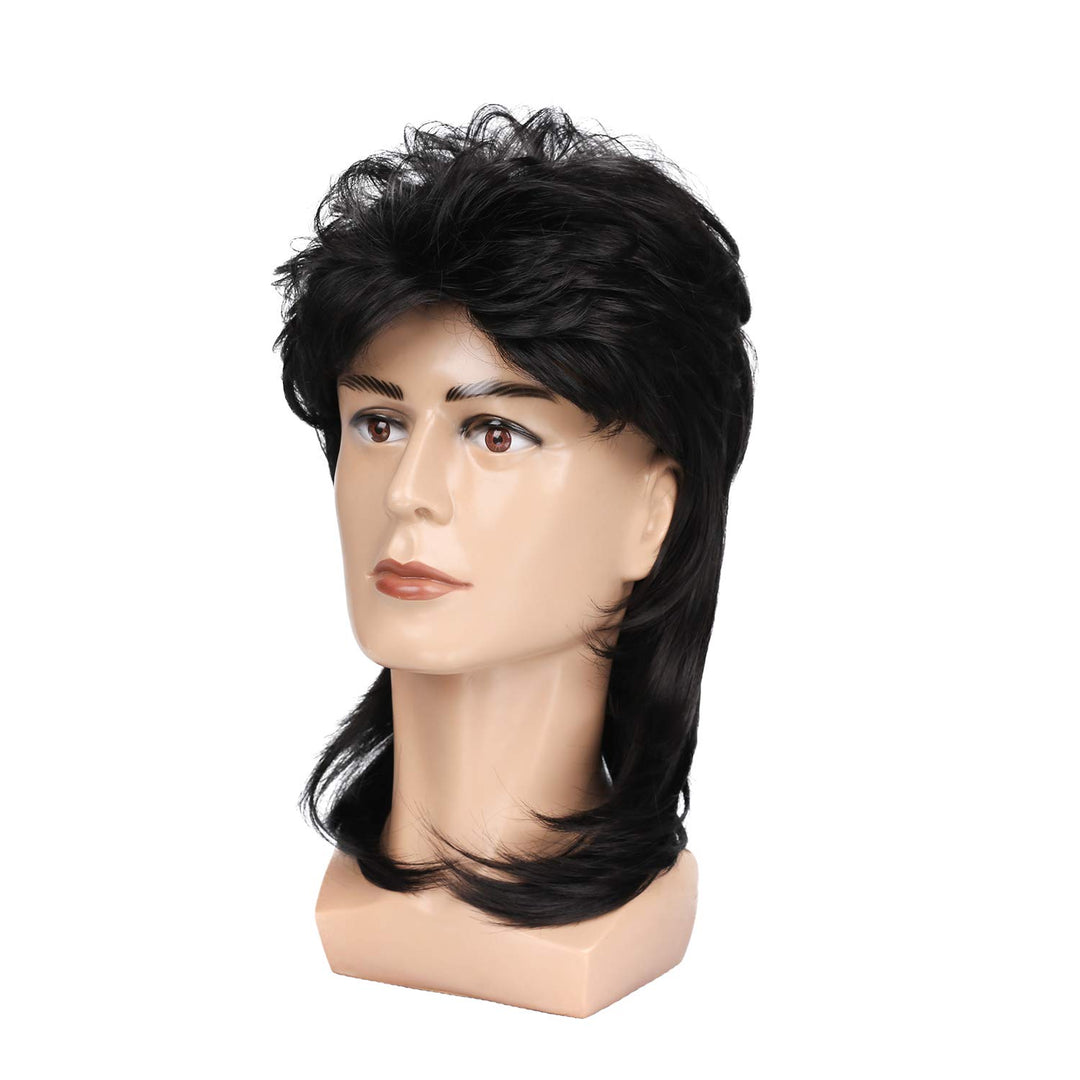Black Mullet Wigs for Men 70s 80s Costumes Mens Fancy Party Accessory Cosplay Hair Wig