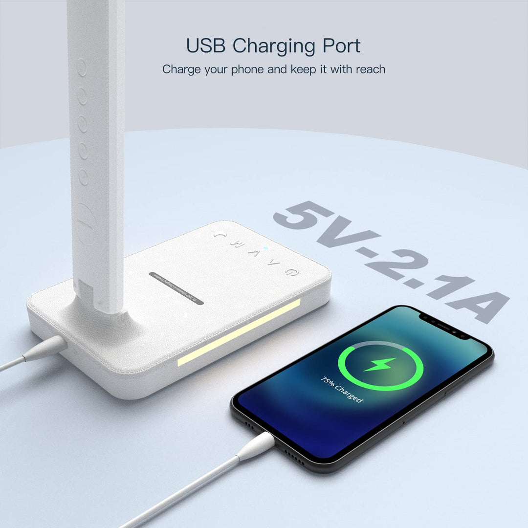 Desk Light, LED Desk Lamp with Wireless Charger Desk Light for Home Office Dimmable Eye-Protecting Desk Light with Night Light Digital Alarm Clock Temperature Black