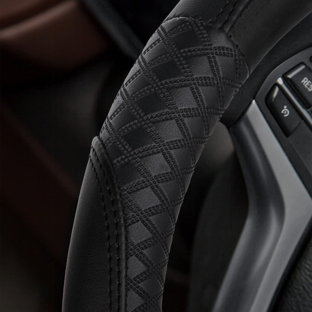 Leather Steering Wheel Cover Universal 15 inch Auto Car Steering Wheel Covers for Men Women with Anti-Slip Embossing Soft and Comfortable