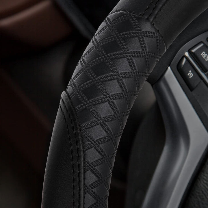 Leather Steering Wheel Cover Universal 15 inch Auto Car Steering Wheel Covers for Men Women with Anti-Slip Embossing Soft and Comfortable