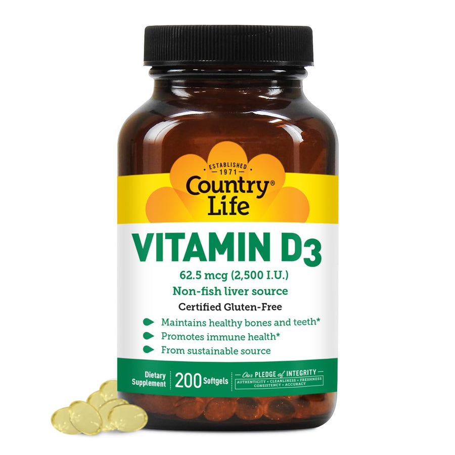 Country Life Vitamin D3 2500 IU Soft Gels, Larger, 200 