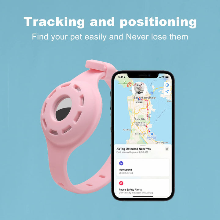 Airtag Cat Collar Airtag Dog Collar Holder with 1 HD Protective Film 4.8-12.8inch Soft Silicone Dog Collars for Apple Airtag on Small Cats Small Dogs (Pink)