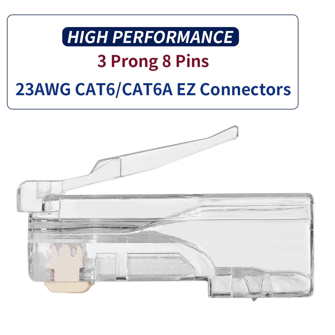 RJ45 Connectors CAT6 Pass Through Connectors Ends Gold Plated Ethernet Network Cable Plug for Large 23AWG Cat6 Cable - 50pcs