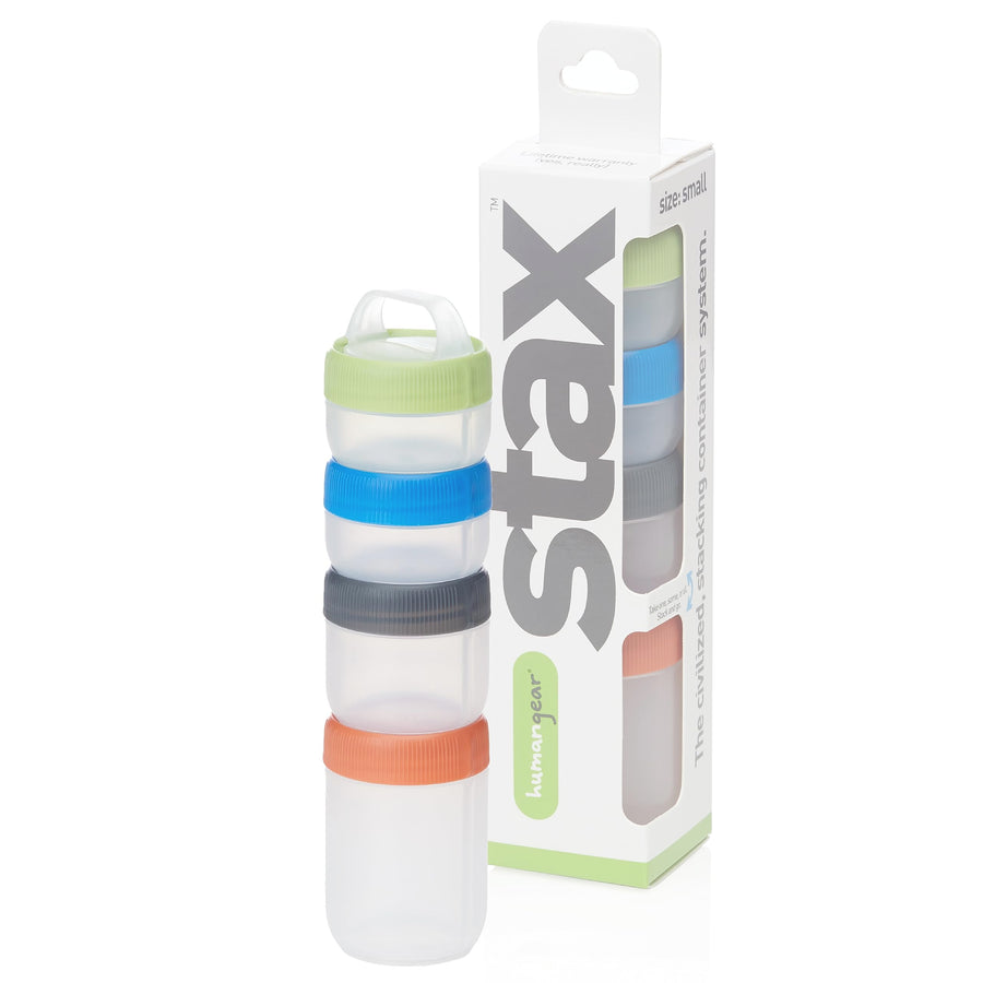 STAX, Stackable Snack Containers - 4-Piece Leak-Proof Snack Travel System - FDA-Food Safe, BPA/PC/Phthalate-Free - Stackable & Click-Together Food Storage, Small