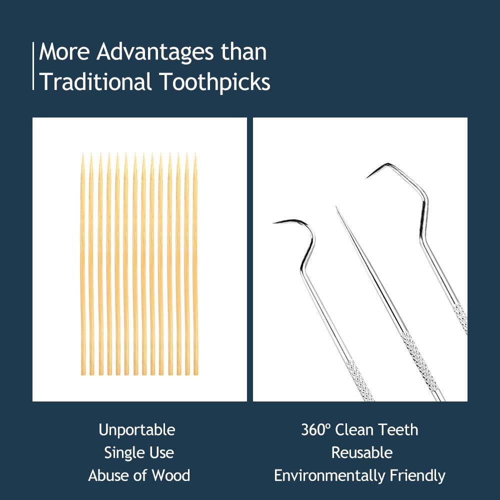 3 Pcs/Set Stainless Steel Toothpicks Kit, Premium Teeth Cleaning Tools, Reusable Floss Tooth Picks Set, Pocket Keychain Portable Metal Toothpicks Holder for Travel, Outdoor