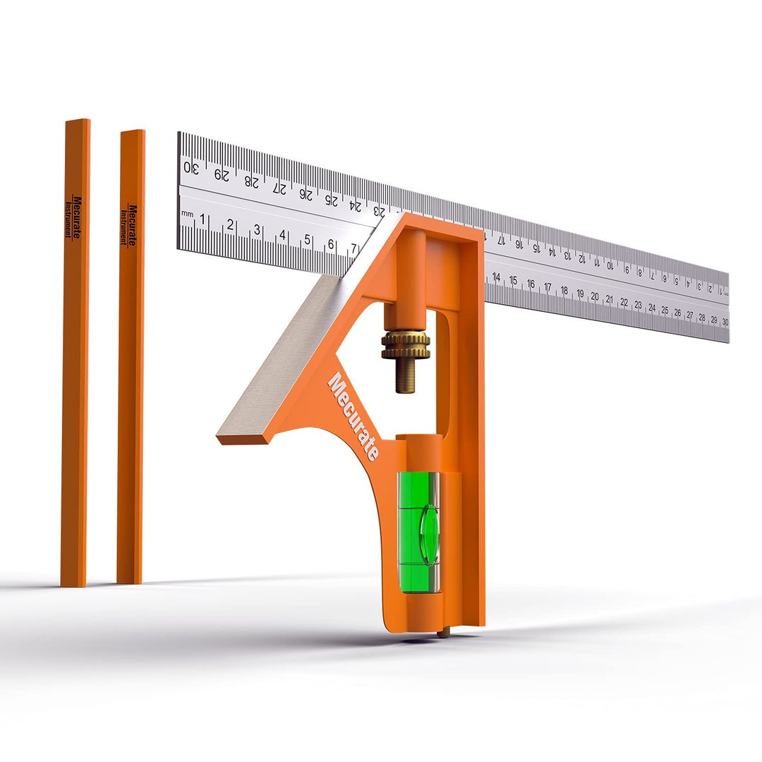 12“ Combination Square, 12 Inch 300mm Stainless Steel Combo Square for Accurate and Adjustable Woodworking Measurement with 2pcs Carpentery Pencils (12 inch)