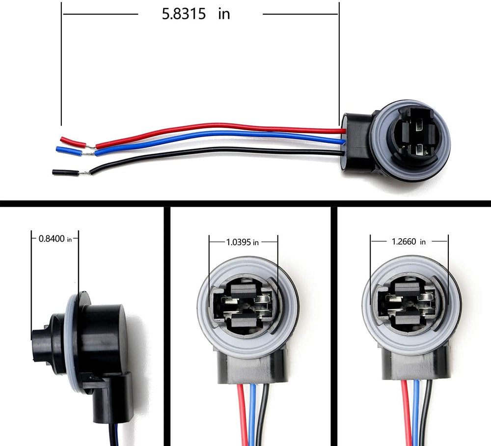 (SET OF TWO) 3157/4157 Wire Harness Pigtail Socket for LED and Standard Bulbs Turn Signal, Brake Light, DRL, Daytime Running Lights, Backup, Reverse Lights