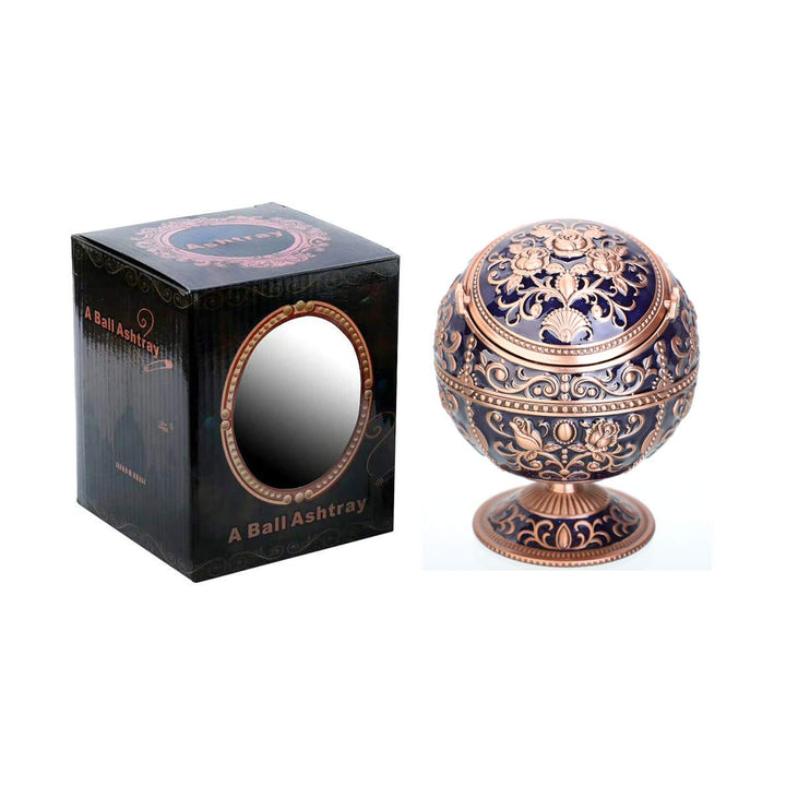 Windproof Ashtray with Lid for Cigarettes Metal Portable Cigar Ashtray Odor Eliminator for Indoor outdoor Hand Stamped Rose Pattern with Sparkle Fancy Gift for Men Women (Navy Blue-Red Copper)