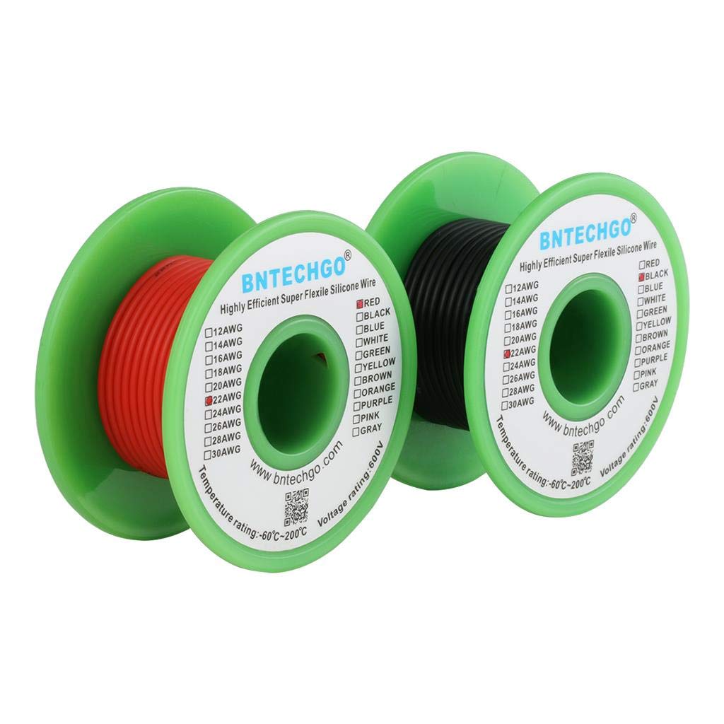 22 Gauge Silicone Wire Spool red 50ft and Black 50ft Flexible 22 AWG Stranded Tinned Copper Wire