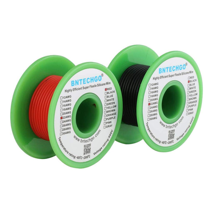22 Gauge Silicone Wire Spool red 50ft and Black 50ft Flexible 22 AWG Stranded Tinned Copper Wire