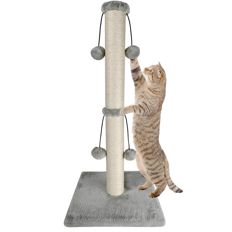 29'' Cat Scratching Post, Natural Sisal Rope Scratcher Post, Kitten Claw Scratch with 4 DanglingToy Balls for Large Cats (Grey)