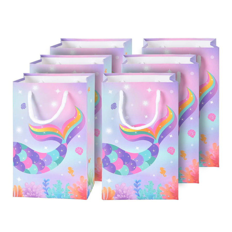 Mermaid Party Favors - Ocean Under The Sea Theme Party Supplies Portable Paper Goody Treat Gift Bags for Girls Birthday Wedding Baby Shower Pool Beach Picnic Party, 16PCS