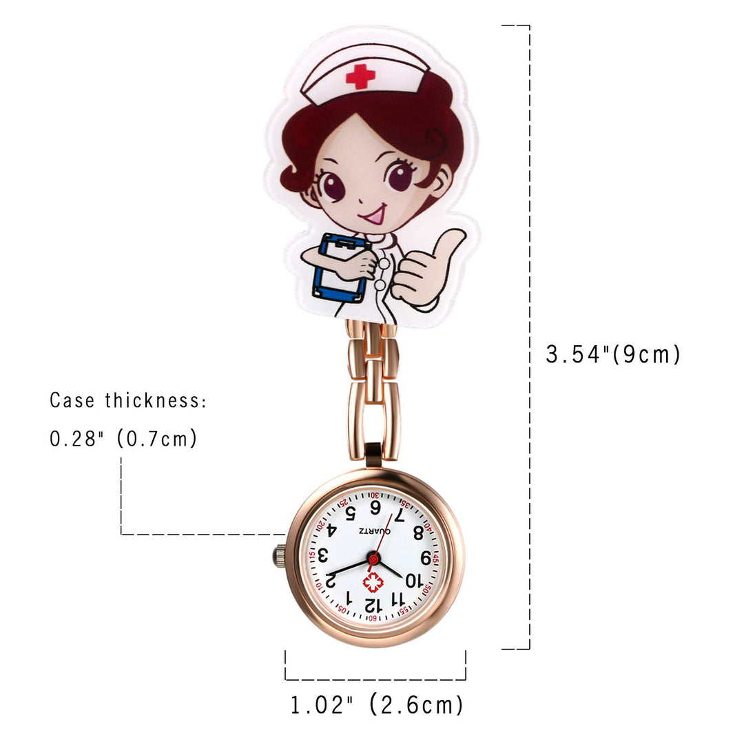 Nurse Watches Cute Cartoon Design Clip-on Fob Watches Analog Quartz Lapel Watches Brooch Hanging Nursing Watches for Women (5 Pcs) (rosegold)