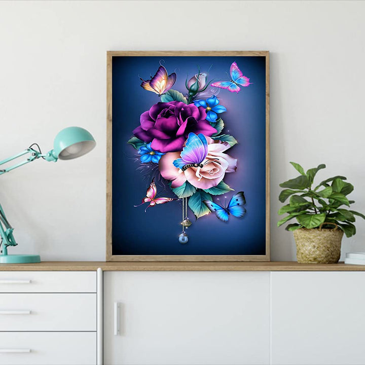 Painting Kits for Adults Diamond,DIY 5D Round Full Drill Butterfly Flowers Diamond Art,Very Suitable for Home Leisure and Wall Decoration 11.8x15.7 (Inches)