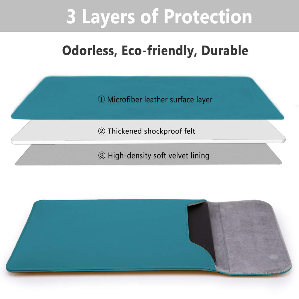 15-16 Inch Laptop Sleeve Compatible with MacBook Pro 16 M3/M2/M1 Pro/Max A2991 A2780 A2485 A2141 2024-2019, MacBook Pro 15 2012-2015, XPS 15, Faux Suede Leather Case with Small Bag, Deep Teal