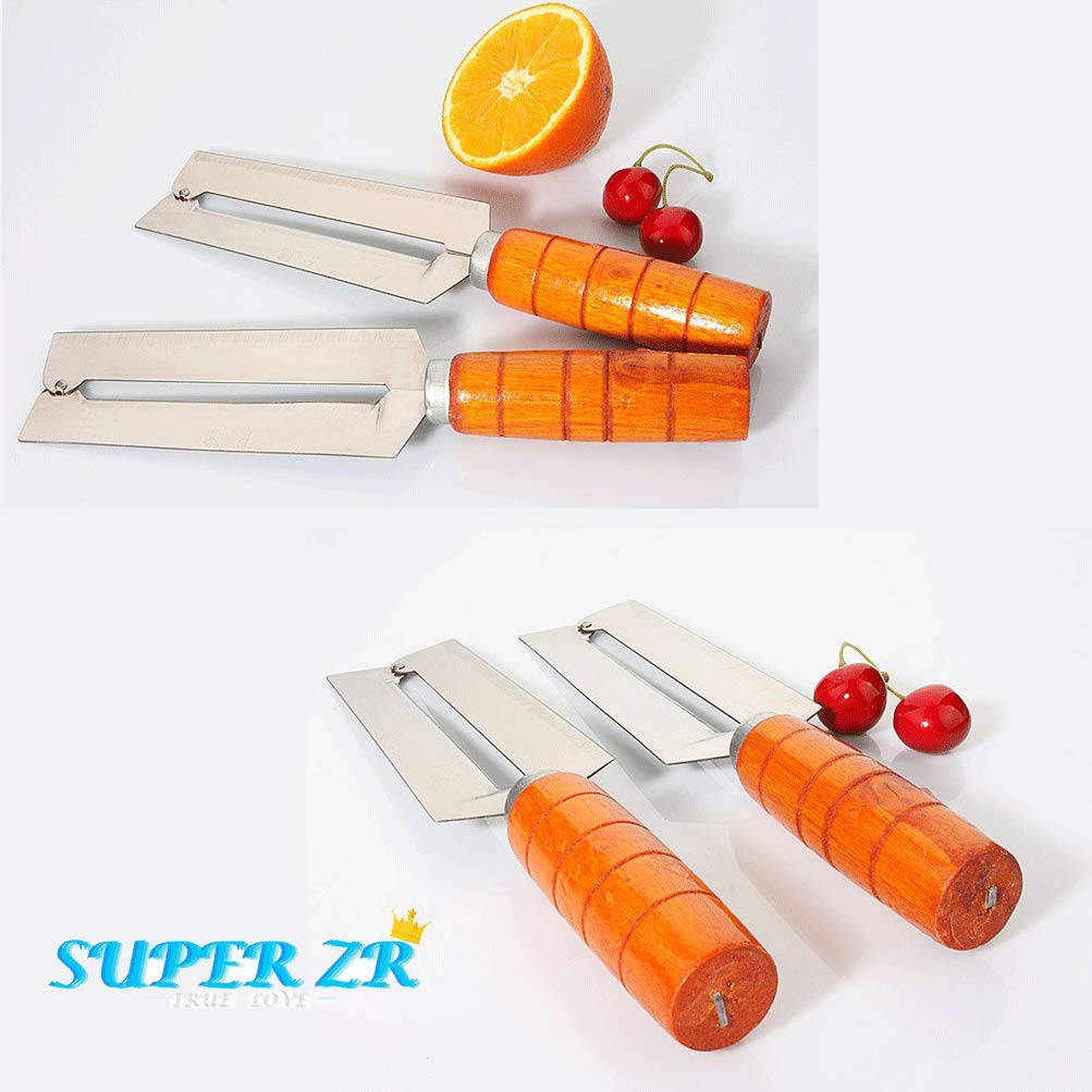 MAKEGELD Pineapple Peeling Knife Sugar Cane Peeler Knife Sugarcane Peeling Kinves Artifact Planing Knife -Stainless Steel-Natural Non-slip Wooden Handle