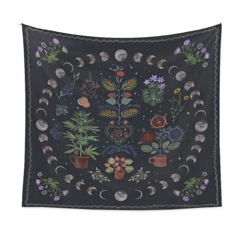 Plant Tapestry, Nature Moon Phase Tapestry Wall Hanging, Bohemian Mandala Tapestry Aesthetic Bedroom Decor, Botanical Tapestries Suitable For Bedroom Home Dorm-50 X 60