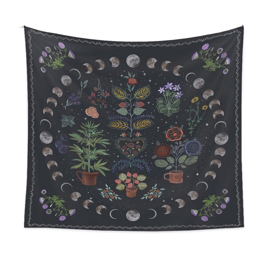 Plant Tapestry, Nature Moon Phase Tapestry Wall Hanging, Bohemian Mandala Tapestry Aesthetic Bedroom Decor, Botanical Tapestries Suitable For Bedroom Home Dorm-50 X 60