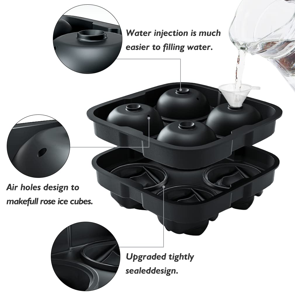 Ice Cube Tray, ROTTAY Rose Ice Cube Maker, Makes Four 2.5inch Rose Shaped Ice Cubes, Easy Release Ice Ball Maker, Novelty Drink Tray For Chilled Drinks, Whiskey &amp; Cocktails, Homemade
