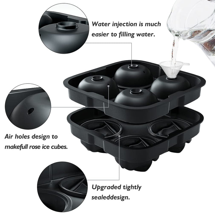 Ice Cube Tray, ROTTAY Rose Ice Cube Maker, Makes Four 2.5inch Rose Shaped Ice Cubes, Easy Release Ice Ball Maker, Novelty Drink Tray For Chilled Drinks, Whiskey &amp; Cocktails, Homemade