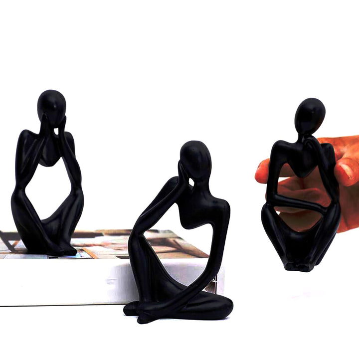 3 Piece Thinker Statue Set Mini Abstract Resin Thinker Statue for Modern Home or Office Creative Home Decor (Black)