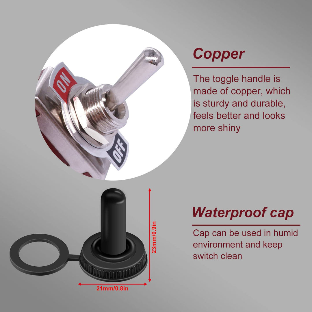 2Pcs Toggle Switch 12V 30A ON/Off 2 pin 2 Position SPST Waterproof Switch with Waterproof Cap Terminals for Auto Car Boat KL-C101