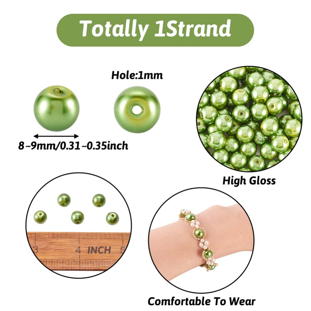 100pcs/strand 8mm Round Glass Pearl Beads Strand Tiny Satin Luster Pearl Beads Loose Spacer for DIY Bracelet Necklace Earrings Jewelry Making Crafts Supplies (Lime Green)