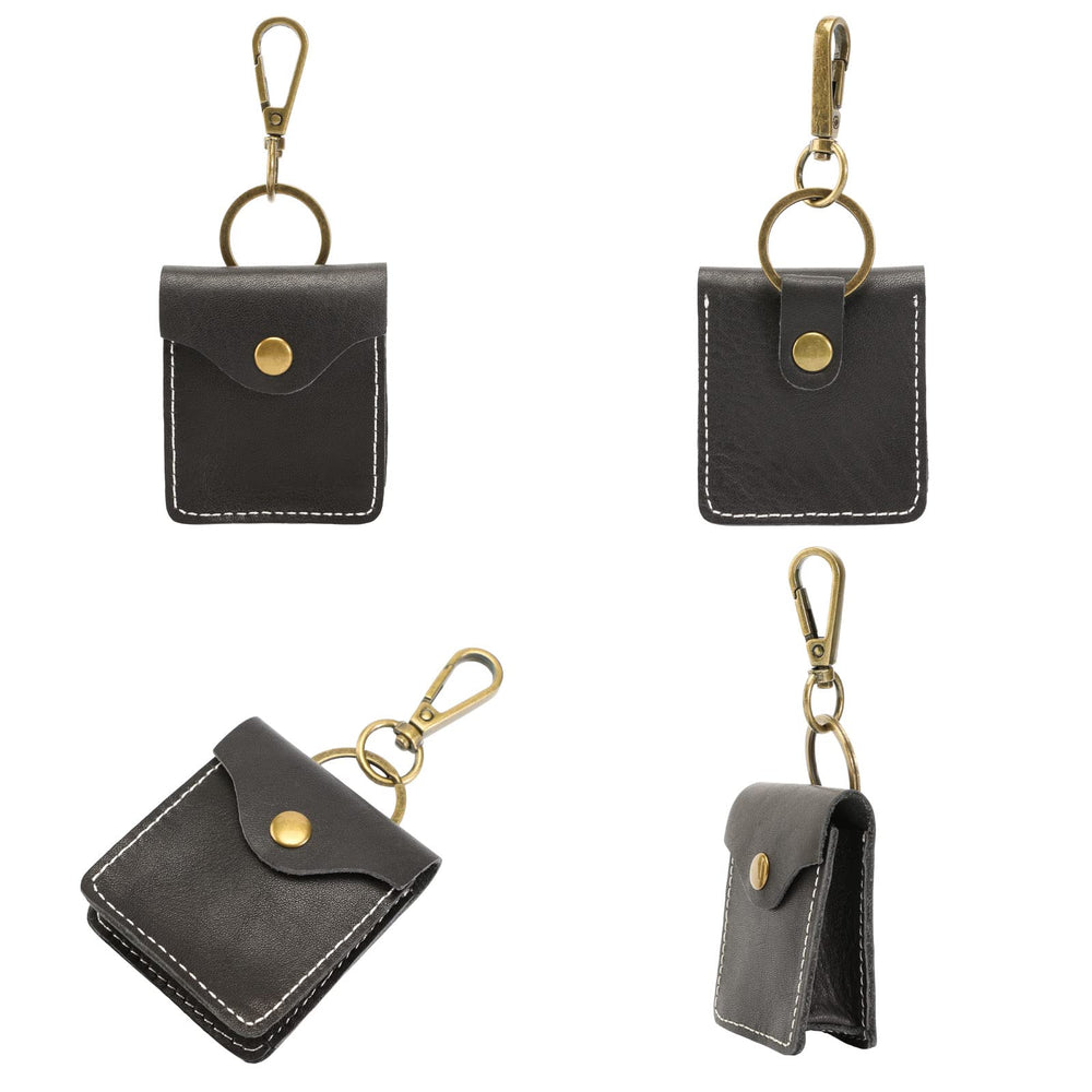 Coin Purse Leather Coin Pouch Small Snap Keychain Wallet Minimalist Coin Holder Bag Change Purse Handmade Leather Accessories Gift (Black)