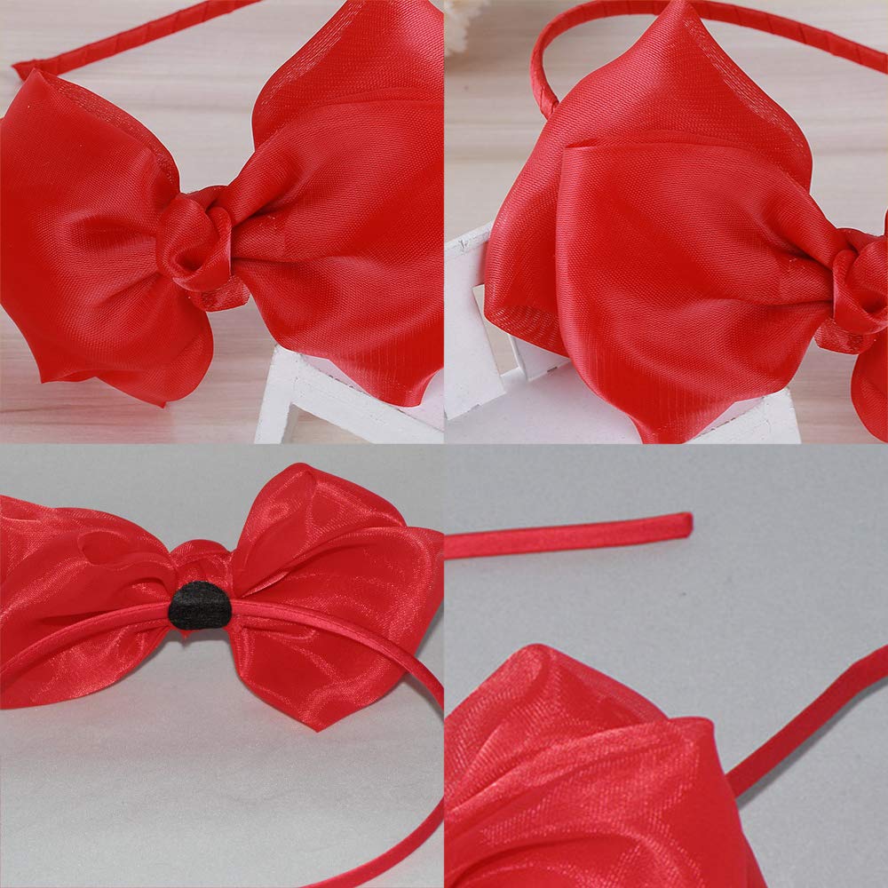 Bow Headband Lace Bowknot Hair Bands Big Bow Ribbon Halloween Hair Hoop Women Girls Bow Hairband Party Decoration Headdress Cosplay Costume Headwear Headpiece Christmas Hair Accessories 1 Pack Red