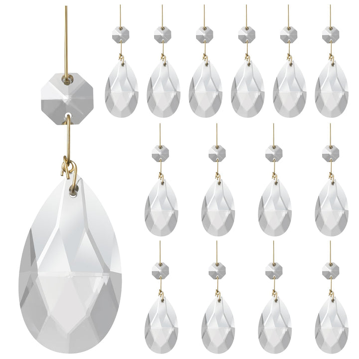 15Pcs Clear Teardrop Crystal Chandelier,Crystal Pendants for Light Lamp &amp; Window,Hanging Crystal Prism Decor(Gold Pinning,Angel Tears Series)