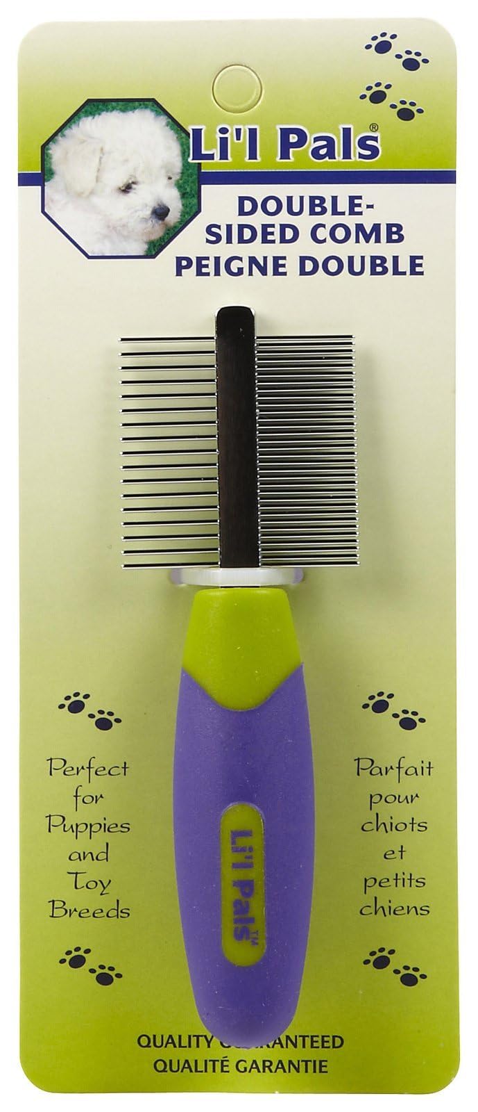 Pet Li'l Pals Double-Sided Dog Comb - Tick & Flea Comb - Dog Grooming Brush for Small Breeds & Puppies - One Size