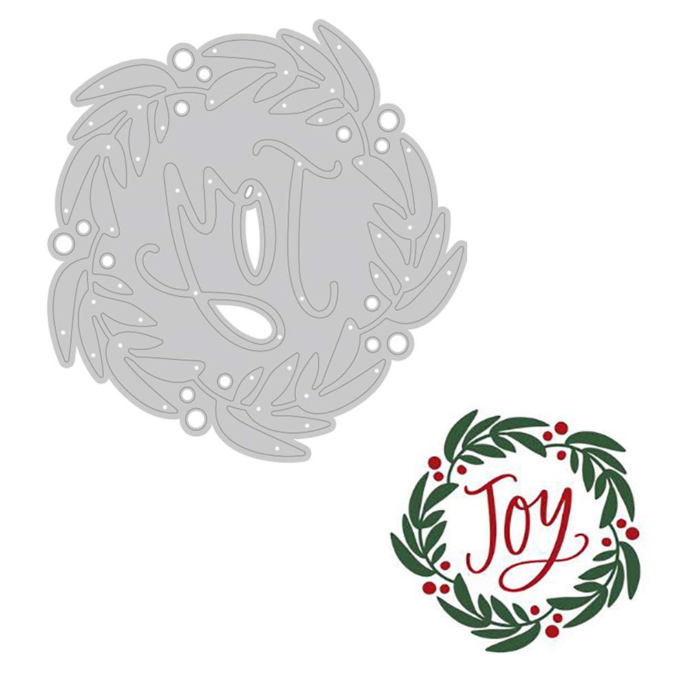 3.3 Inch Flower Wreath with Joy Words Letters Embossing Metal Cutting Dies Christmas Thanksgiving Craft Die Cuts