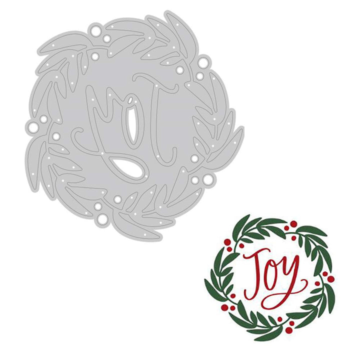 3.3 Inch Flower Wreath with Joy Words Letters Embossing Metal Cutting Dies Christmas Thanksgiving Craft Die Cuts