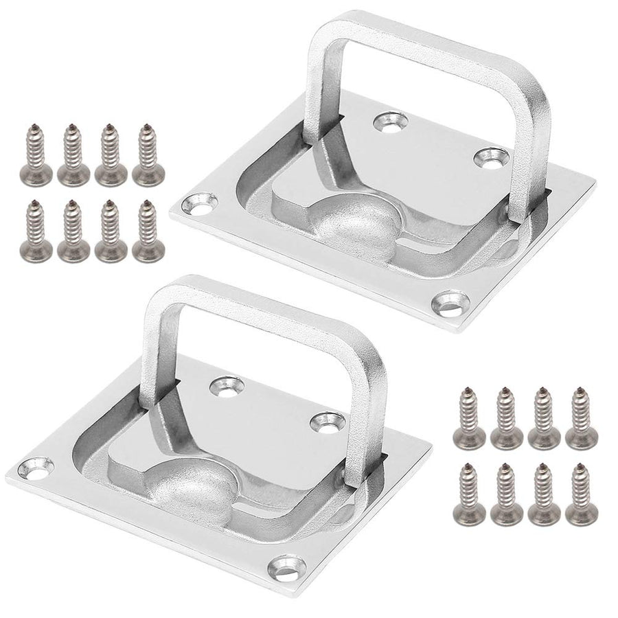 2 Pack Boat Ring Hatch Pull Flush Lift, Flush Ring Pull, Marine Grade 316 Stainless Steel, 16 Pcs Free Mount Screws