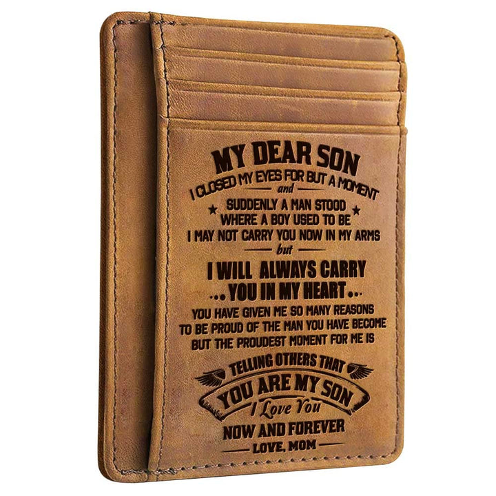 Christmas Birthday Gifts for Men, Graduation Gifts for Son from Mom, To My Son Engraved Leather Wallet, Mother and Son Gifts, Mens Wallets, Front Pocket Wallet, Slim Minimalist Wallets For Him