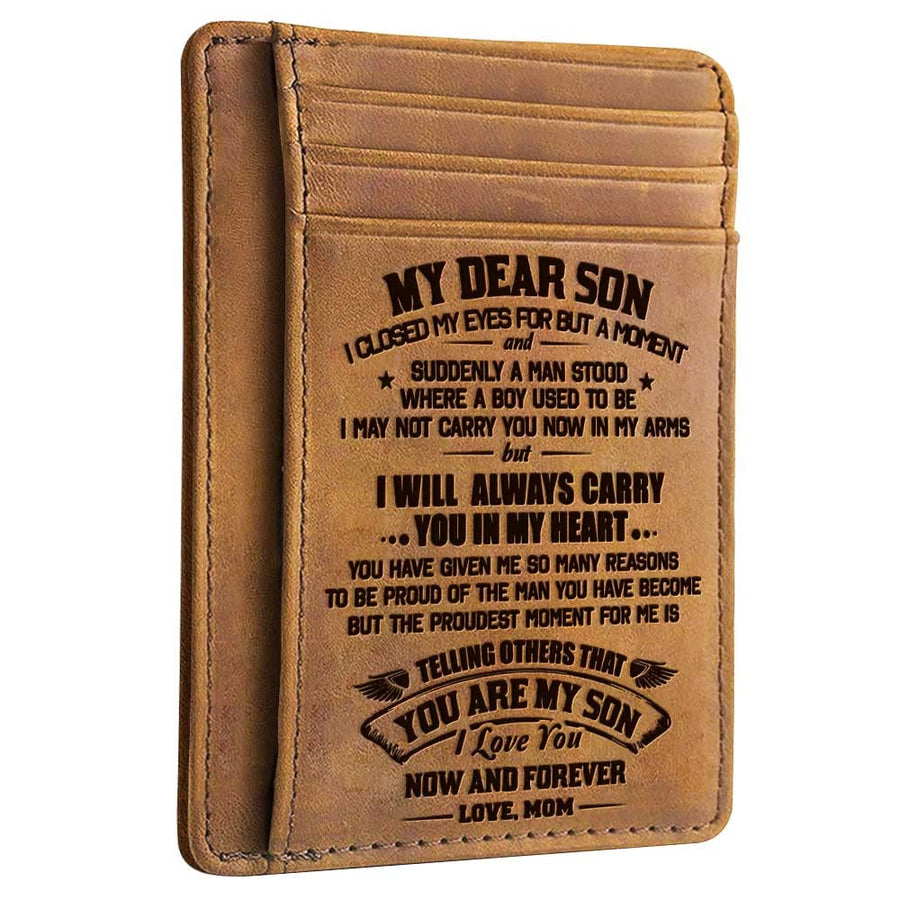 Christmas Birthday Gifts for Men, Graduation Gifts for Son from Mom, To My Son Engraved Leather Wallet, Mother and Son Gifts, Mens Wallets, Front Pocket Wallet, Slim Minimalist Wallets For Him