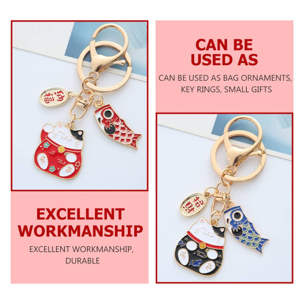 Maneki Neko Lucky Cat Keychain: Japanese Beckoning Cat Keyring Fengshui Fortune Key Chains for Wealth Fortune