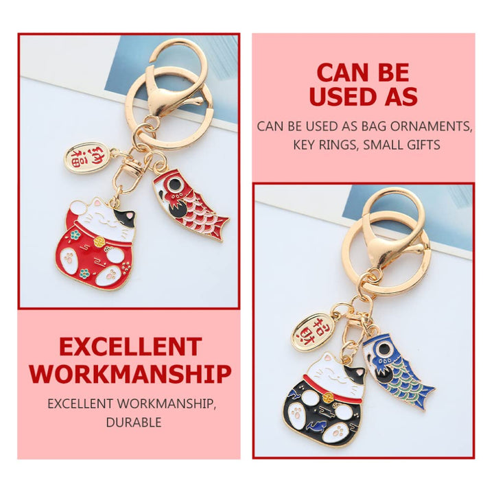 Maneki Neko Lucky Cat Keychain: Japanese Beckoning Cat Keyring Fengshui Fortune Key Chains for Wealth Fortune
