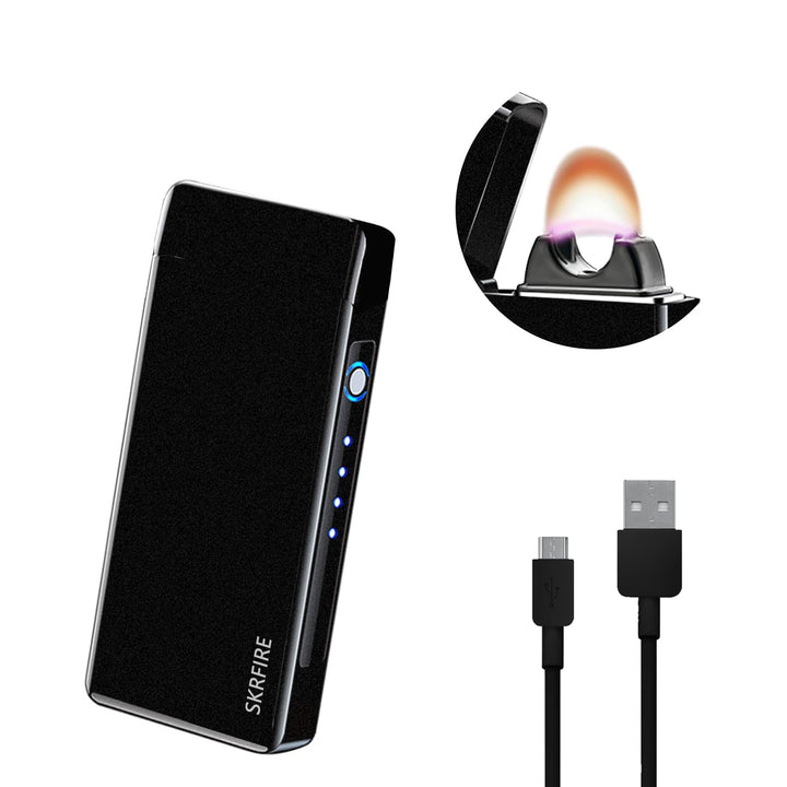 Electric Lighter Windproof, Flame Electric Lighter Plasma-Flame Arc Lighter Rechargeable USB Lighter Flame Lighter with Battery Indicator (Black)