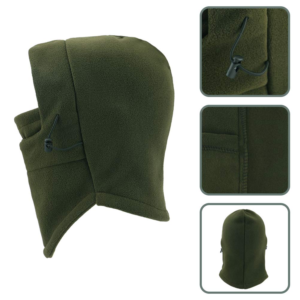 Kids Winter Hats Balaclava Ski Mask Windproof Warm Adjustable with Fleece Lining Hat for Boys Girls Army Green