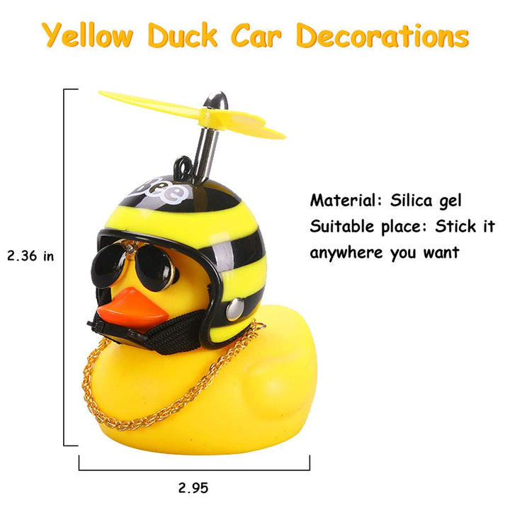 Rubber Duck Car Ornaments, 2Pcs Yellow Duck Car Dashboard Decorations Squeeze Duck Bicycle Horns with Propeller Helmet
