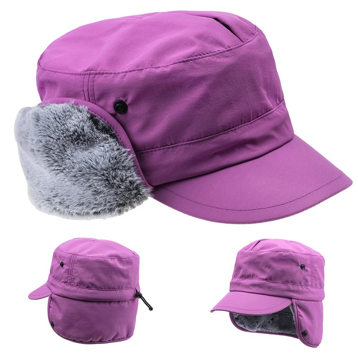 Winter Waterproof Cadet Cap Trapper Aviator Pilot Trucker Hat Earflaps Hunting Elmer Hunter, Purple, Large